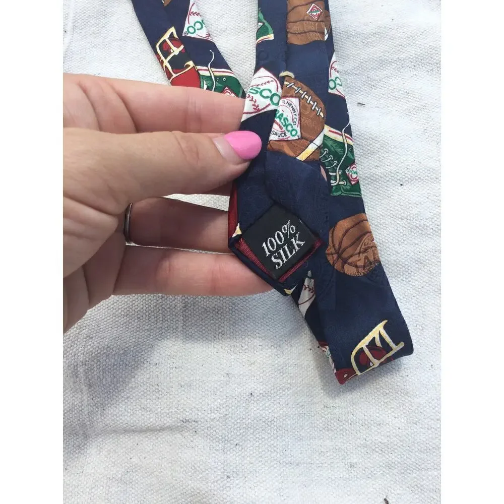 Tabasco Men silk tie blue red football hot sauce‎ converse fun funny hot sauce